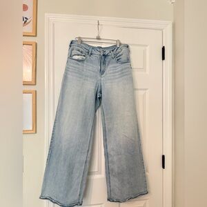 Blue Flare Wide-Leg Jeans with High-Rise Waist